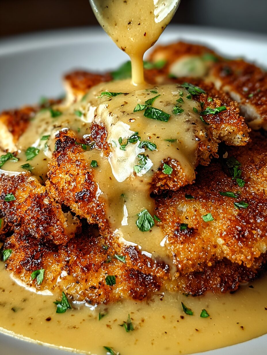 Crispy Parmesan Chicken with a Rich Garlic Sauce