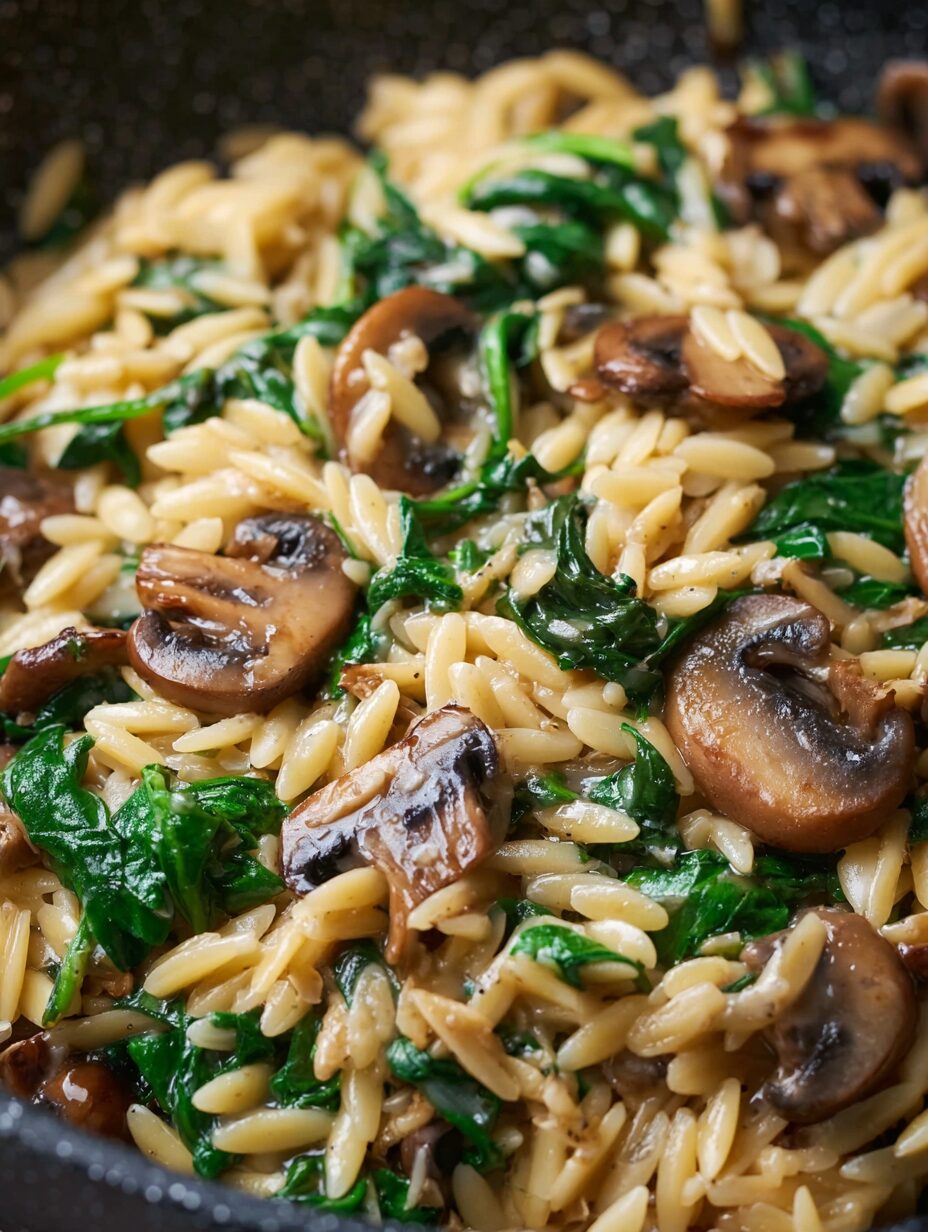 Garlic Butter Orzo with Mushrooms and Spinach