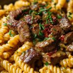 One-Pot Creamy Spicy Garlic Butter Steak & Pasta