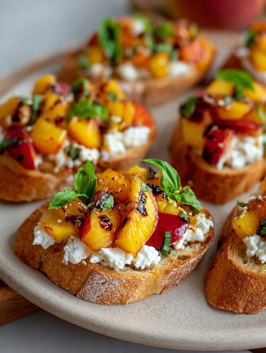 Quick Peach Bruschetta with Whipped Ricotta