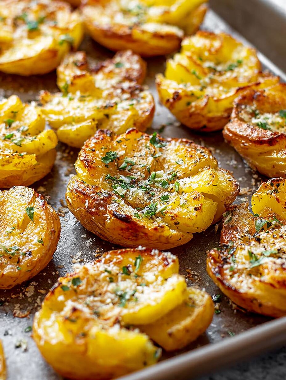 Baked Smashed Potatoes With Garlic & Parmesan: A Delight!
