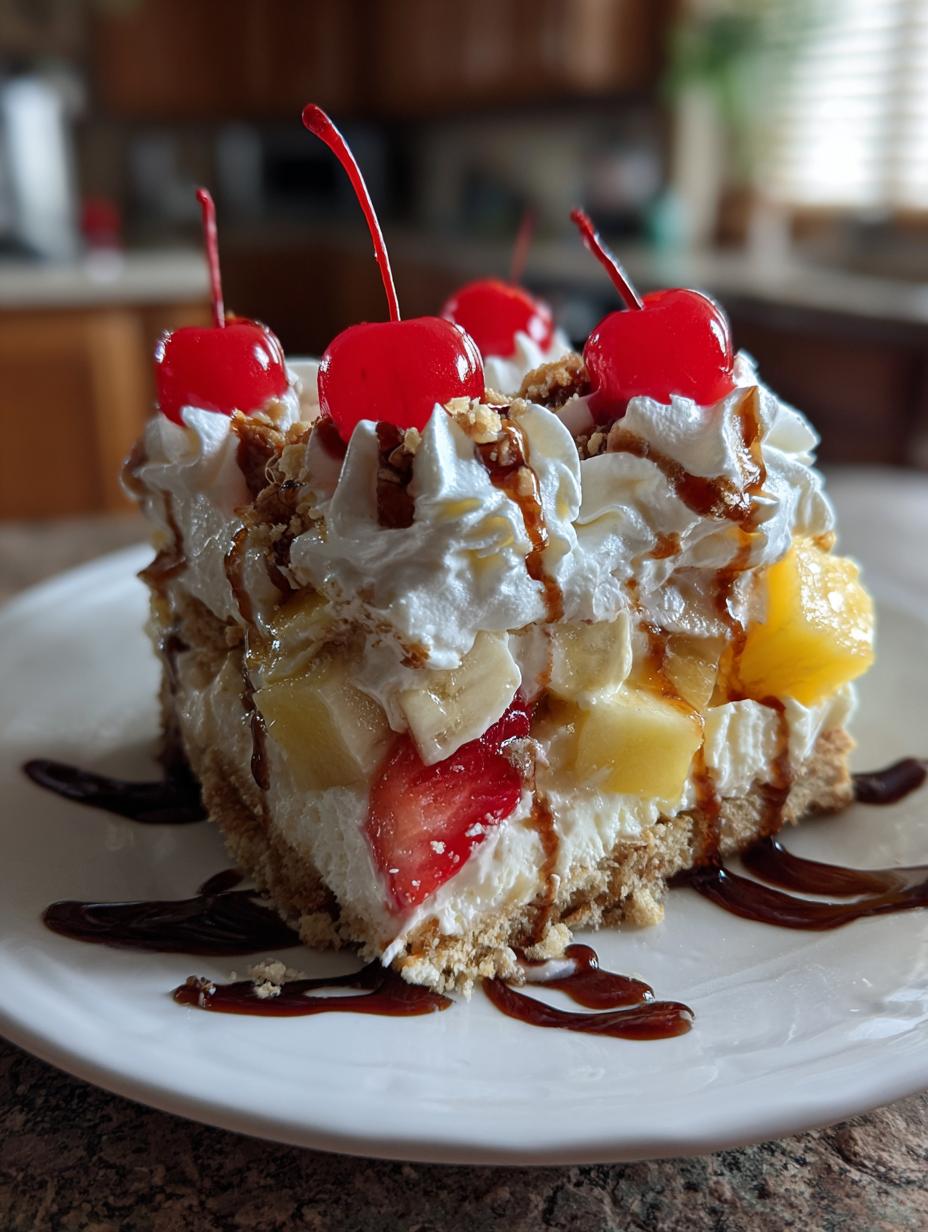 Easy Layered No-Bake Banana Split Cake with Graham Crust - detail 1