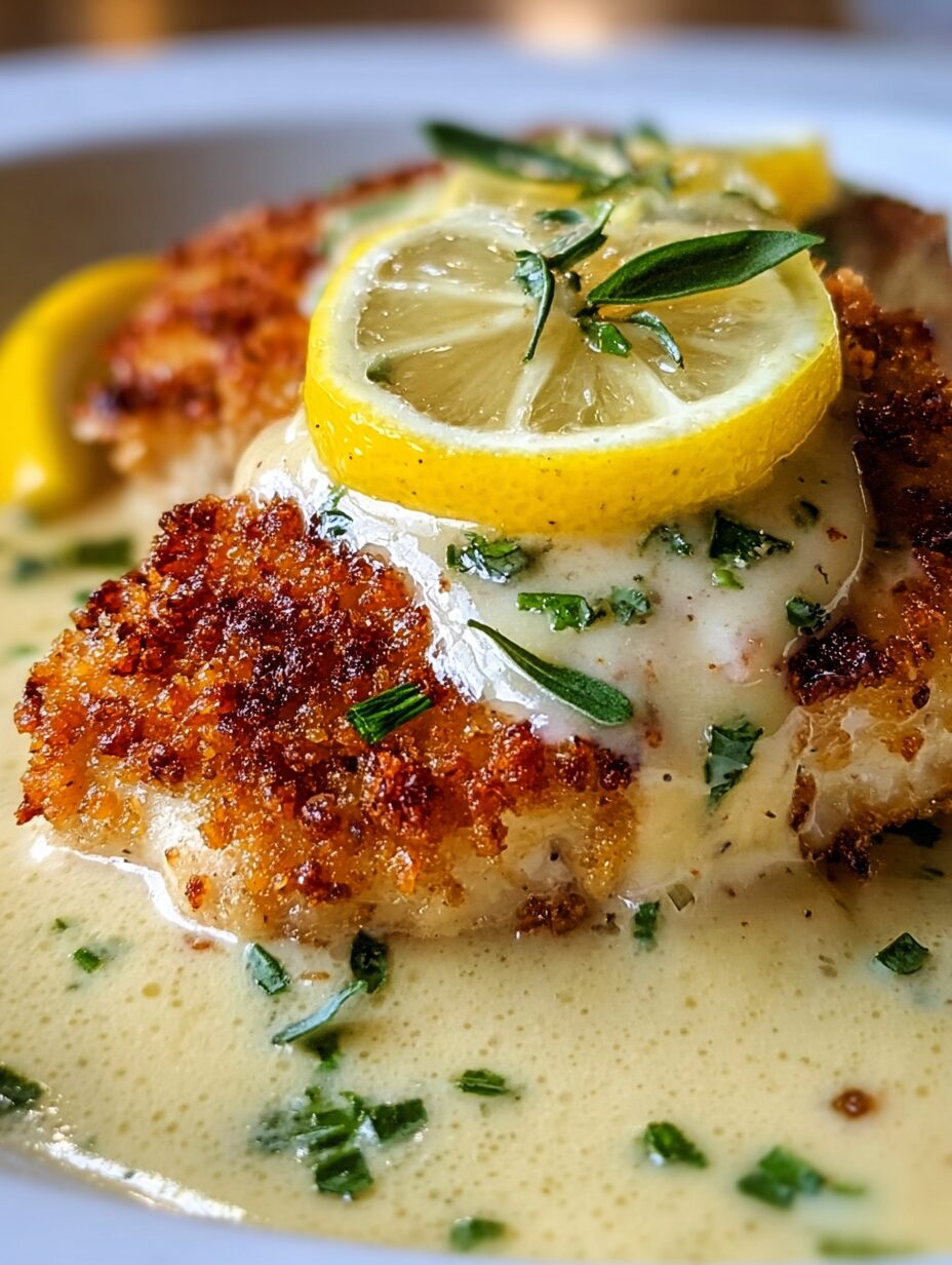 Lemon Pecorino Crusted Chicken with Creamy Lemon Sauce is a must-try!