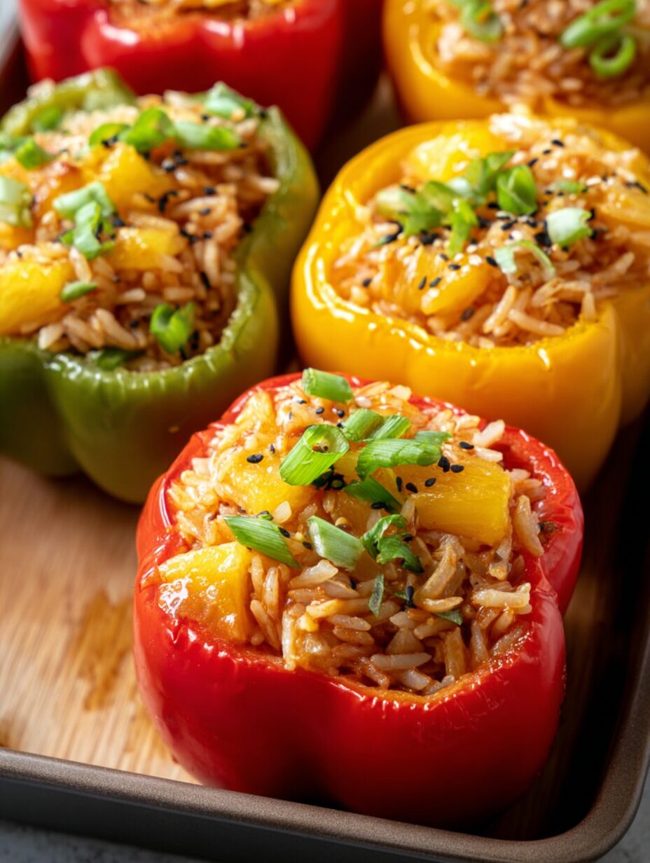 Teriyaki Pineapple Chicken Rice Stuffed Peppers