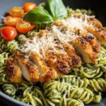 Pesto Pasta with Crispy Parmesan Chicken