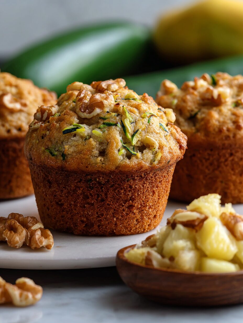 Moist Zucchini Muffins with Pineapple and Crunchy Walnuts Delight You!