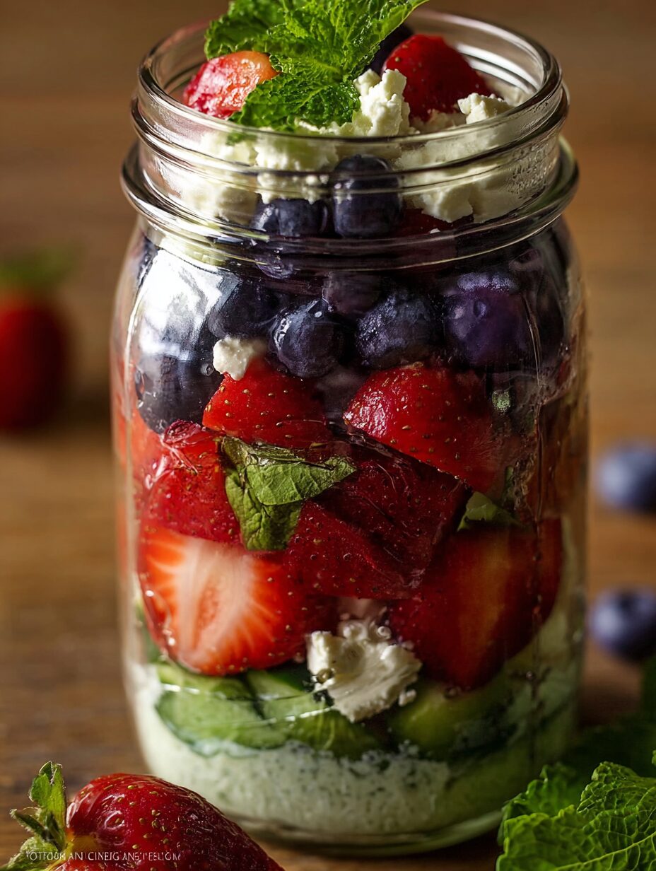 Patriotic Mason Jar Fruit and Feta Salad: Unleash Fresh Flavor!