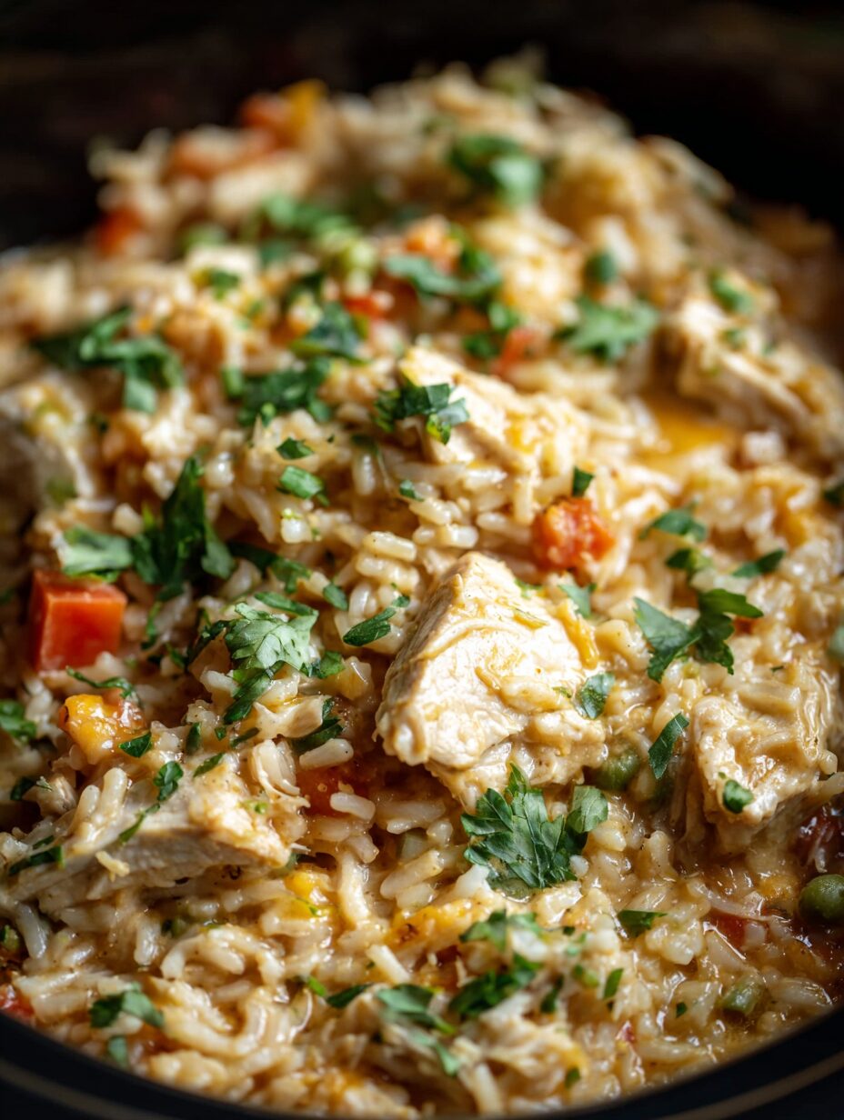 Crockpot chicken and rice makes dinner a breeze!
