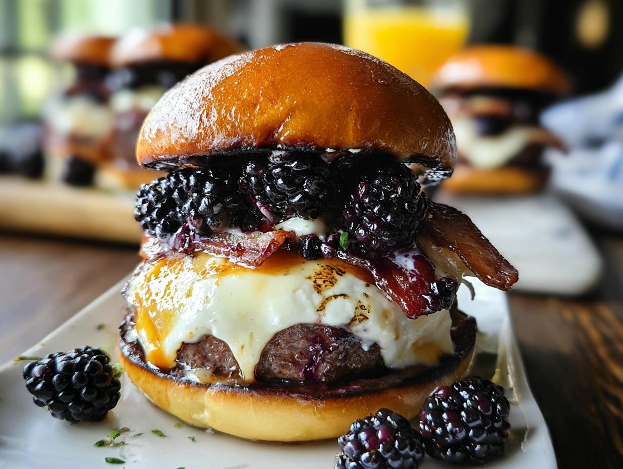 Incredible Blackberry Bacon Venison Burgers - close-up of burger ingredients