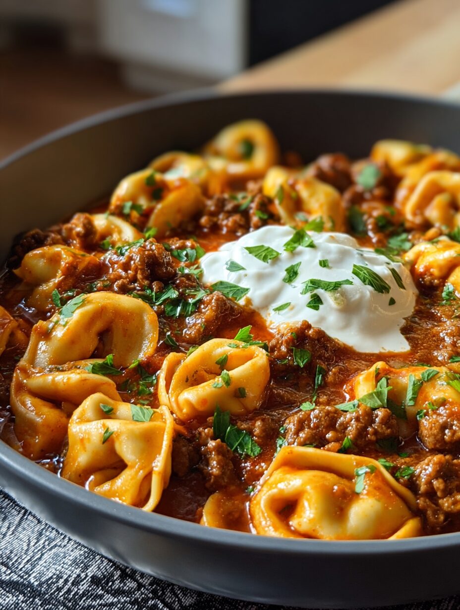 Cheesy Beef Enchilada Tortellini