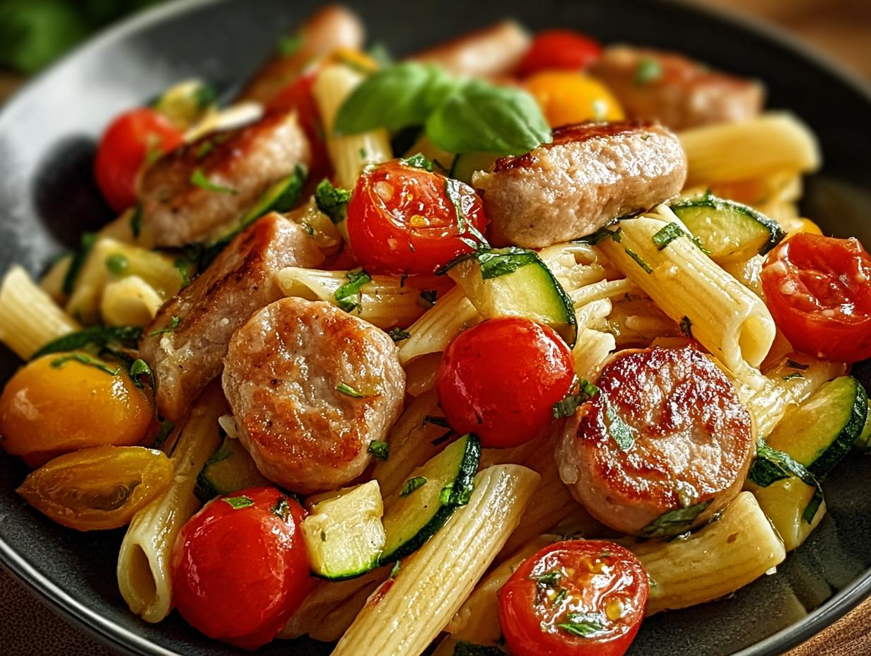 Chicken Sausages Zucchini Tomatoes - ingredients laid out before cooking