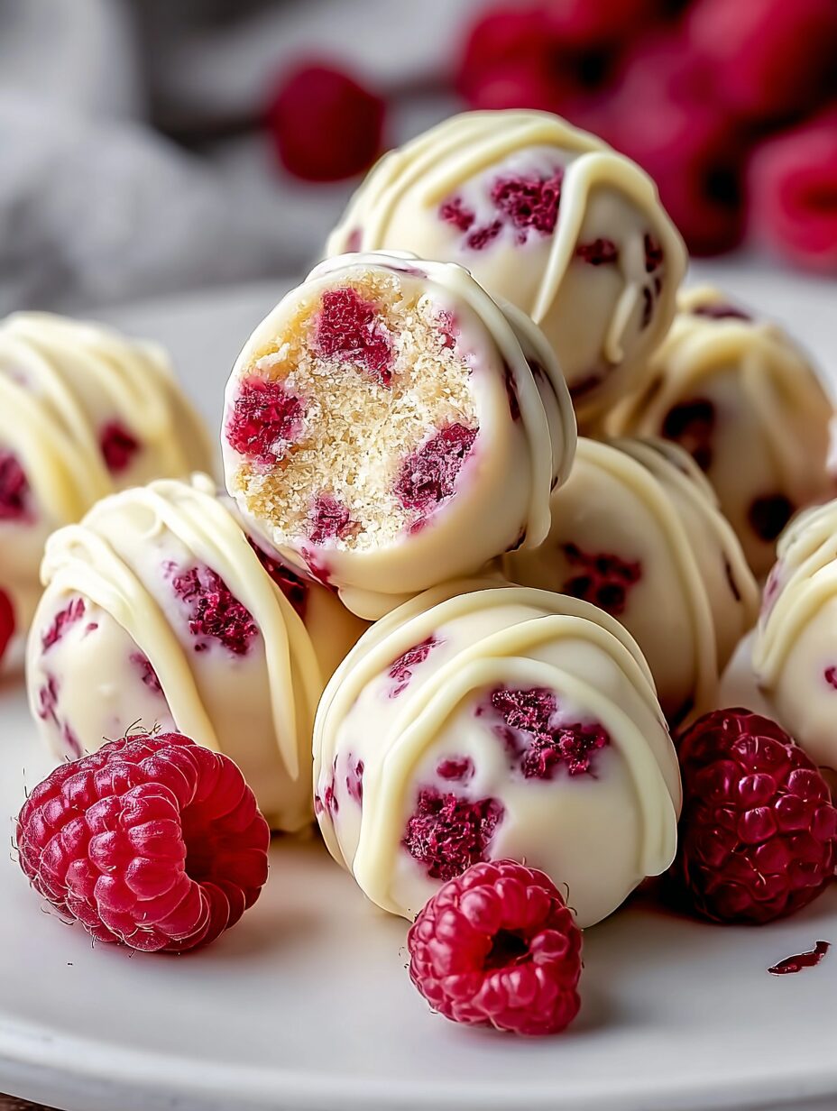 White Chocolate Raspberry Cheesecake Balls Easily Made!