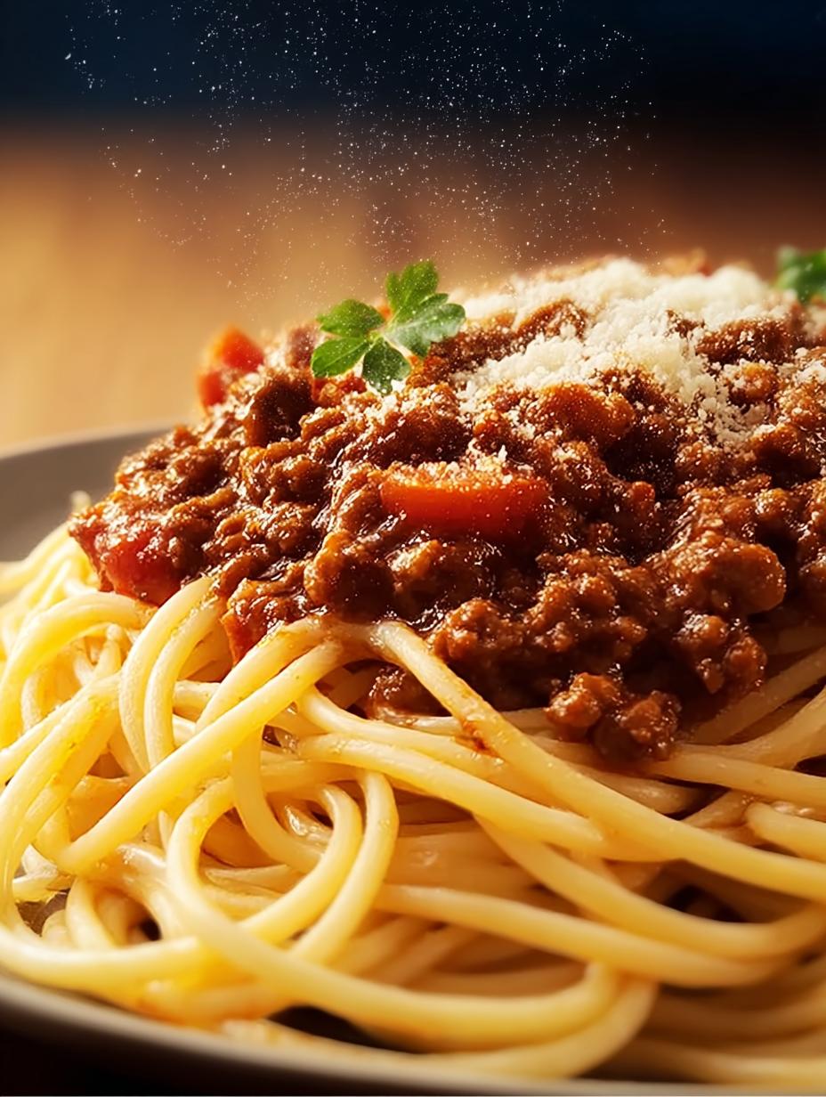 Bolognese Sauce Pasta - close-up of sauce coating pasta