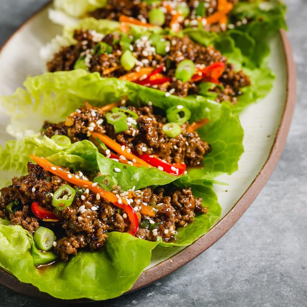 Savory Asian-Style Ground Beef Lettuce Wraps