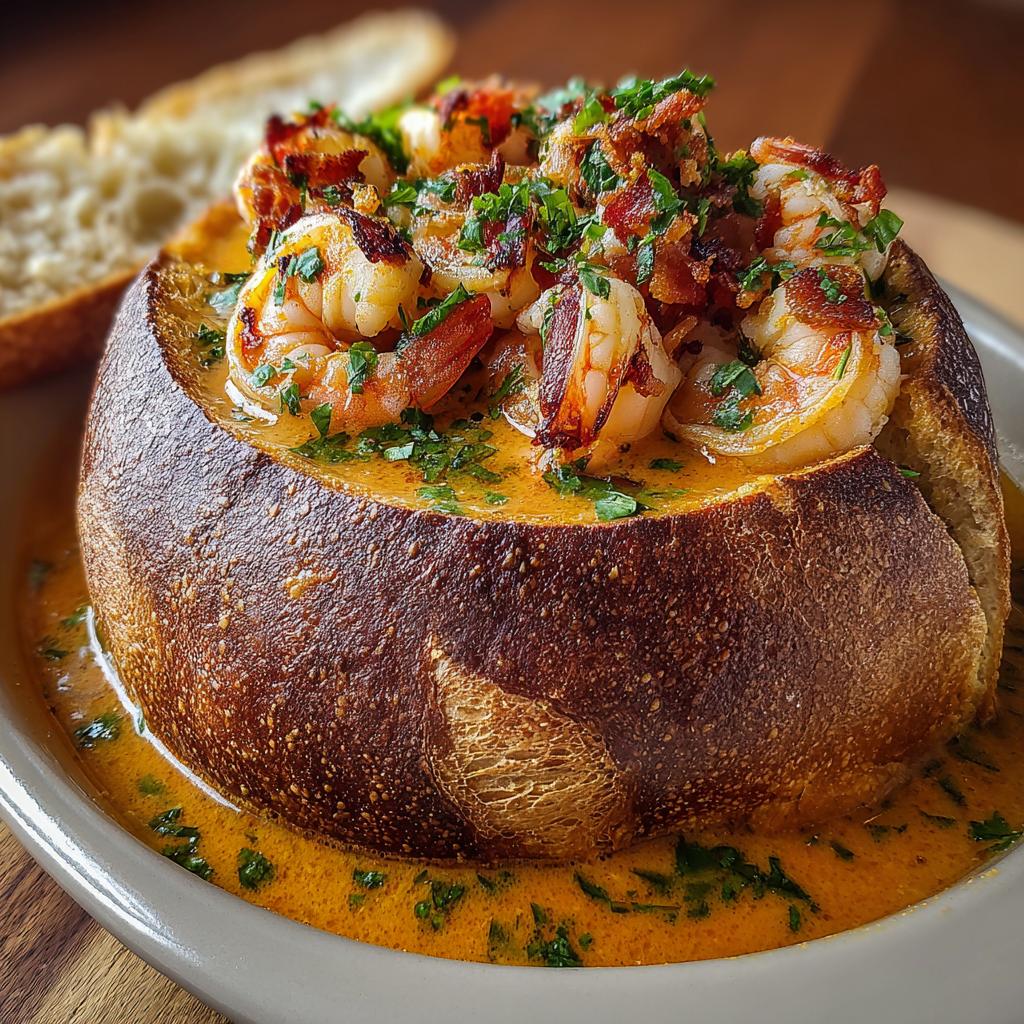 Deliciously Bold Stuffed Seafood Soup Bread