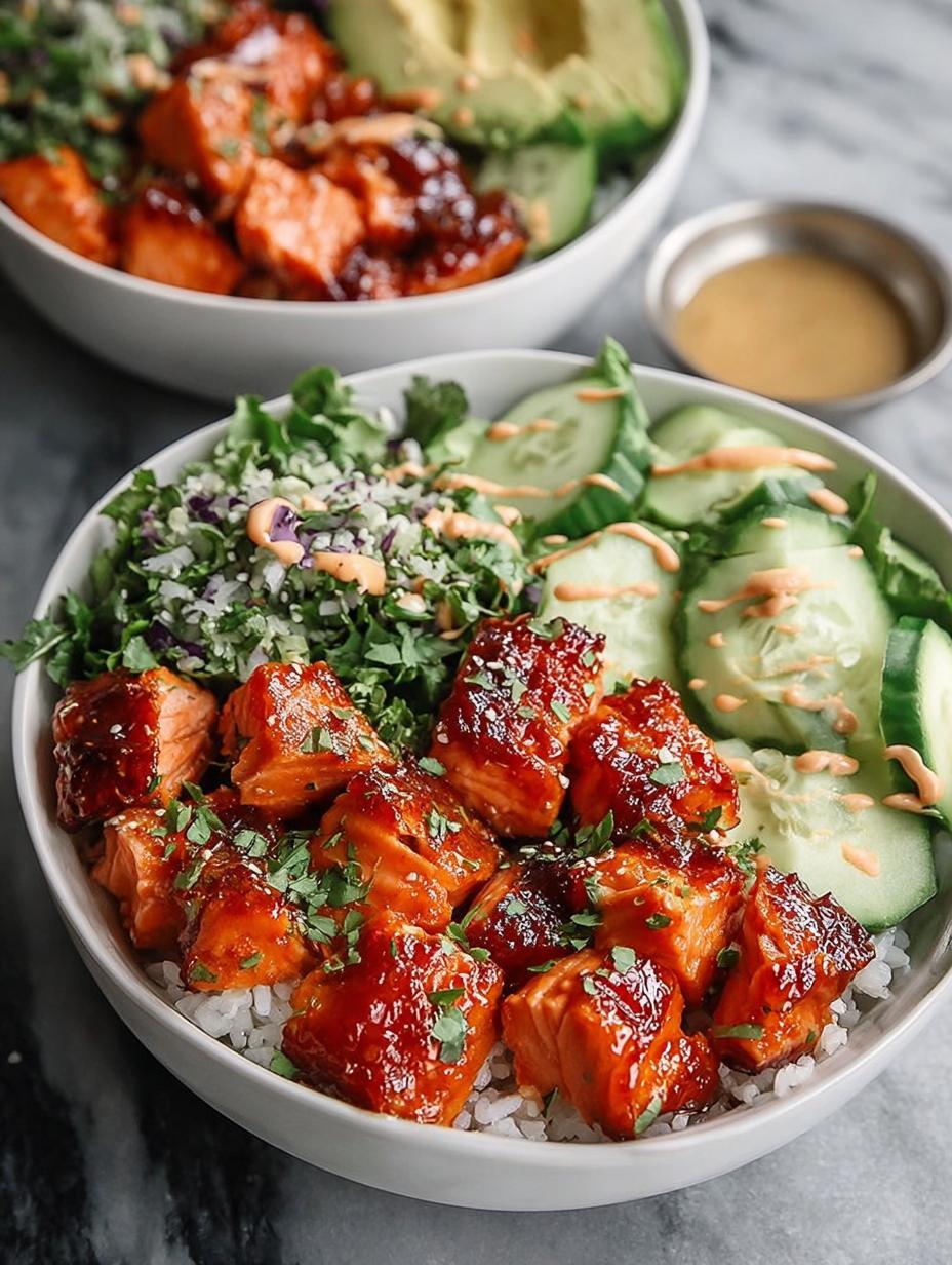 Savor Hot Honey Salmon Bowls with Sriracha Mayo Bliss