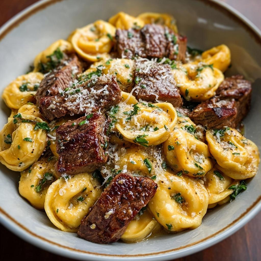 Savory Cracked Garlic Steak Tortellini Delight